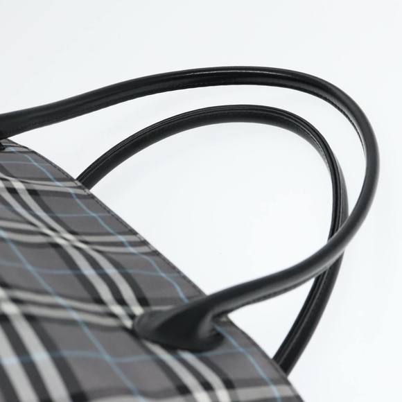 Burberrys Nova Check Blue Label Tote Bag Nylon Silver Gray Auth bs18621 - Picture 8 of 16